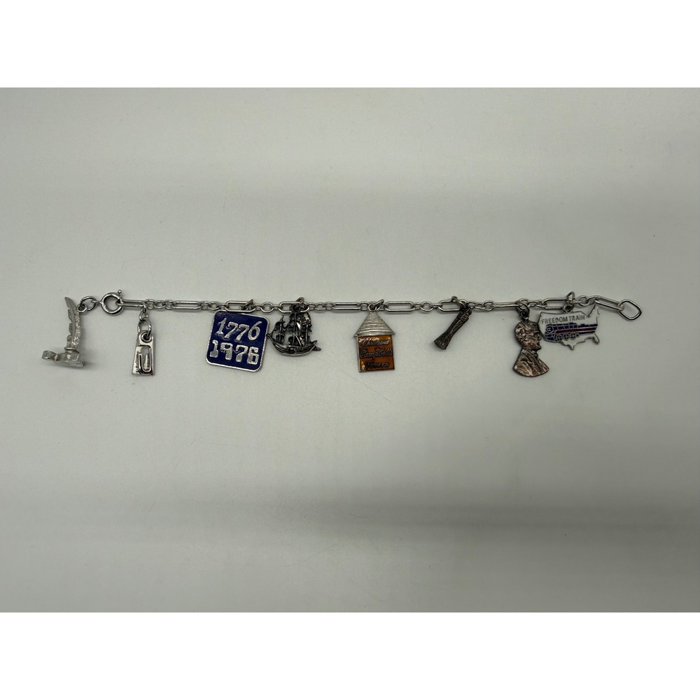 Vintage Sterling Silver Bicentennial Charm Bracelet 1776-1976 Freedom Train